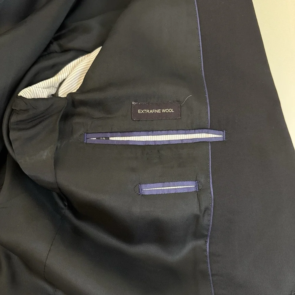 Massimo Dutti Wool‎ Blazer Sport Coat Black Size 44 2-Button Double Vented